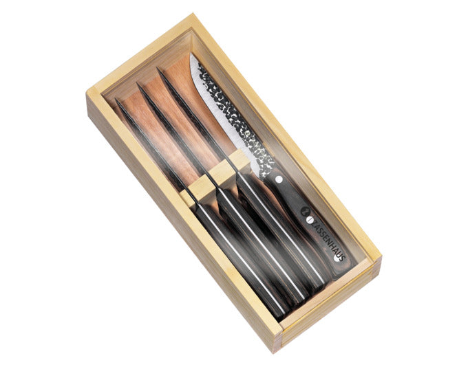 Elegantes 4er-Set Steakmesser von ZASSENHAUS Hunter, ideal für perfekte Schnitte und ein stilvolles Grillvergnügen.