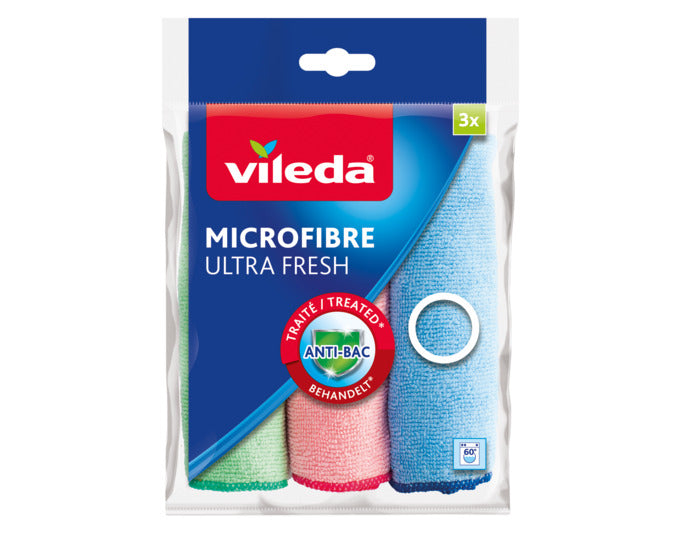 VILEDA Microfasertuch Ultra Fresh Anti-Bac 3 Stk. assortiert in präsentiert im Onlineshop von KAQTU Design AG. Reinigungsmittel ist von VILEDA