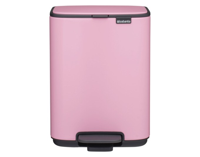 Rosa Treteimer BRABANTIA Bo mit Pedal, Deckel und Tragegriff in kompakter, platzsparender Form für kleine Räume wie Bad oder Küche.