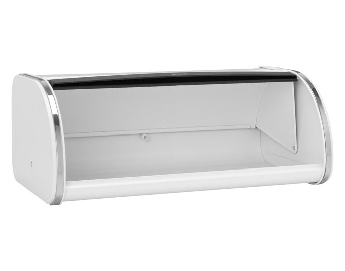 Eleganter BRABANTIA Rollbrotkasten in Weiß, ideal zur Aufbewahrung von Brot und Brötchen, Maße: 44.5x26.2x17.3 cm, stilvolles Design für jede Küche.
