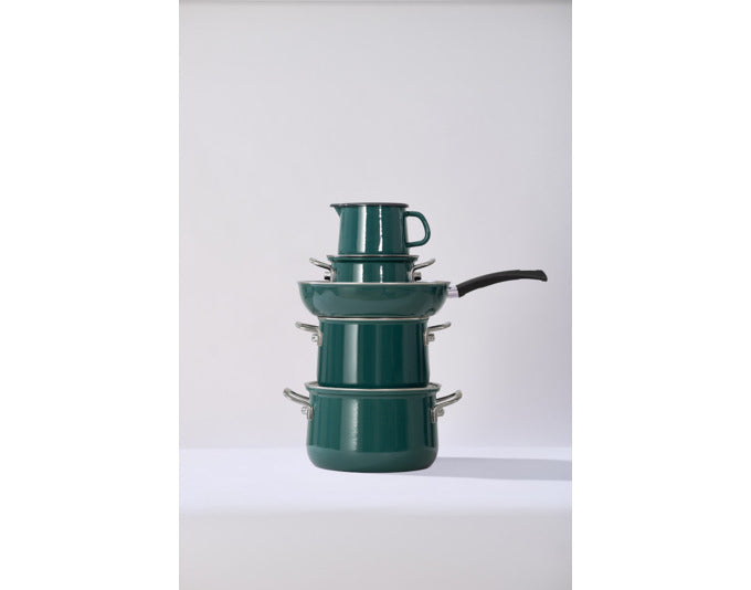 Elegante RIESS Bratpfanne aus Emaille in Teal, Durchmesser 28 cm, ideal für vielseitige Kochanwendungen und stilvolles Servieren.