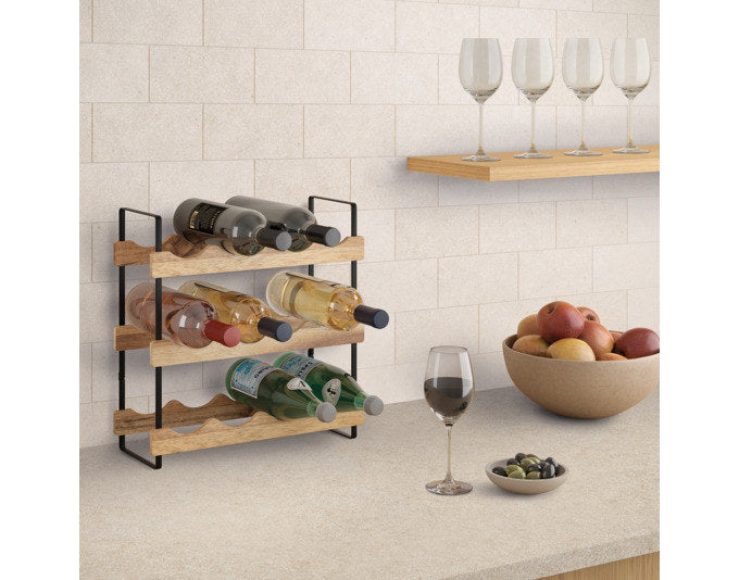 METALTEX Flaschenregal York-Lava 39x15x36 cm Akazie Metall in Schwarz, Holzoptik, Braun präsentiert im Onlineshop von KAQTU Design AG. Weinregal ist von METALTEX