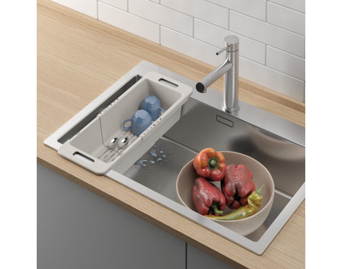 METALTEX Spülbecken-Abtropfkorb Drain-Flex verstellbar 35/52x18x10 cm Kunststoff PP in Weiss präsentiert im Onlineshop von KAQTU Design AG. Abtropfgestell ist von METALTEX