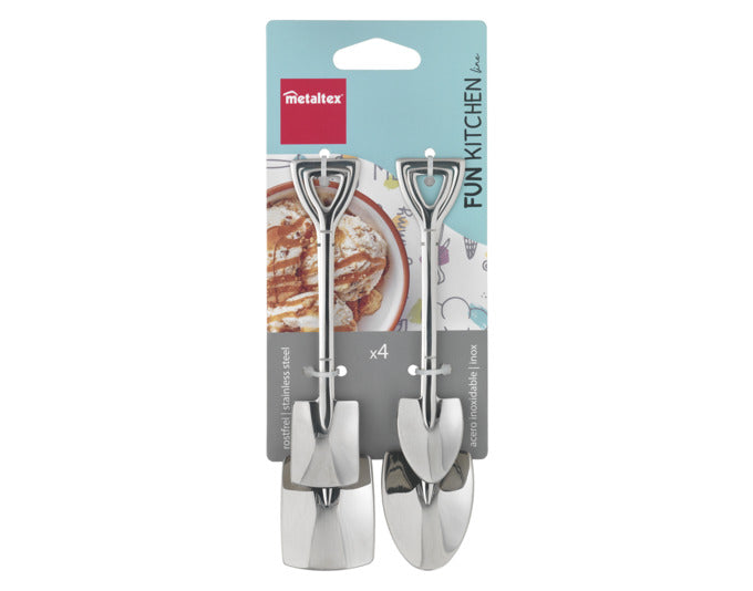 Set aus 4 Edelstahl-Löffelschaufeln in zwei Größen (11,7 cm und 15,5 cm) für vielseitige Küchenanwendungen, ideal für präzises Portionieren.