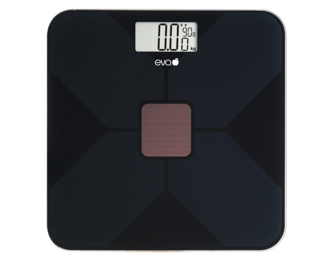 EVA Personenwaage Solar Glas schwarz 180 kg/50 g 28x28x2.3 cm in präsentiert im Onlineshop von KAQTU Design AG. Badzubehör ist von EVA