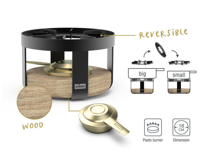 STÖCKLI Rechaud Pilatus Wood Eiche ø 18 cm in Holzoptik, Braun, Schwarz präsentiert im Onlineshop von KAQTU Design AG. Fondue-Rechauds ist von STÖCKLI