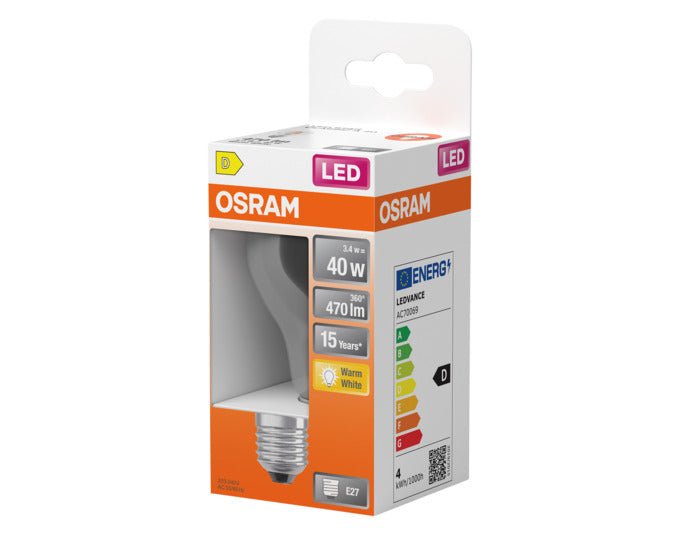 OSRAM LED Retrofit-Lampe Star Classic A E27, 3.4W, 470lm, klar, warmweiß – energieeffiziente Beleuchtung für jeden Raum.