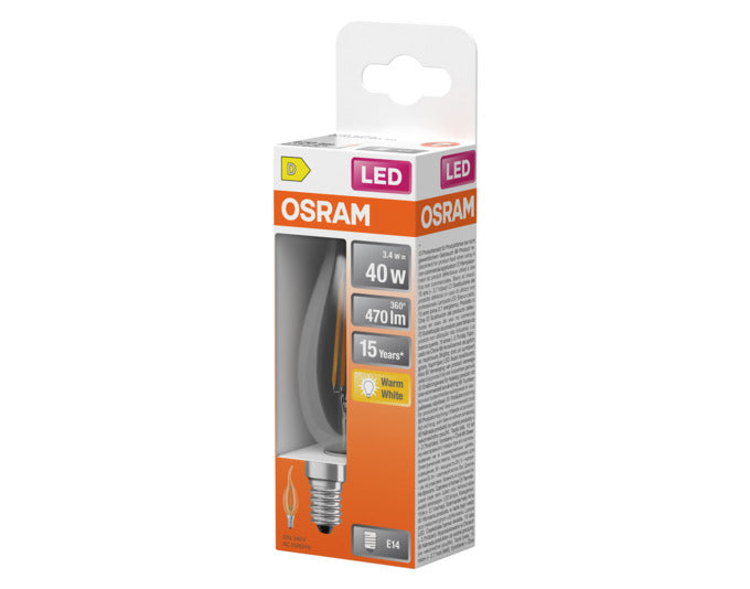 OSRAM LED-Retrofit-Lampe E14, 3.4W, 470lm, klar, warmweiß, ideal für stimmungsvolle Beleuchtung in Wohnräumen.