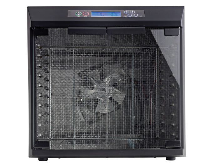 EXCALIBUR Dörrautomat EXC10EL in elegantem Silber, ideal zum schonenden Trocknen von Obst, Gemüse und Kräutern für gesunde Snacks.