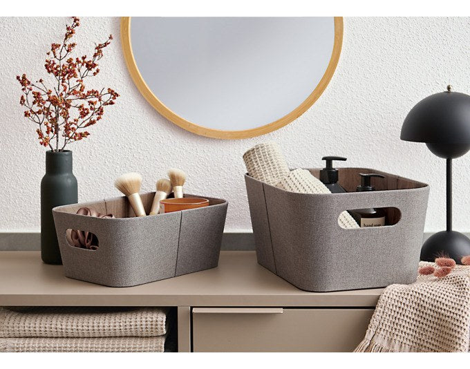 Braun Aufbewahrungskorb aus Polyester mit flexibler, verformbarer Struktur und abwischbarer Oberfläche, Masse 30.5x23x15.2 cm.