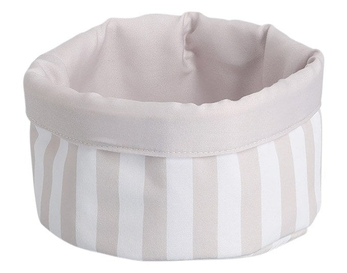 Beige-weiss gestreifter Brotkorb aus Baumwolle und Polyester von ZELLER PRESENT, runde Form, Durchmesser 23 cm, Höhe 13 cm.