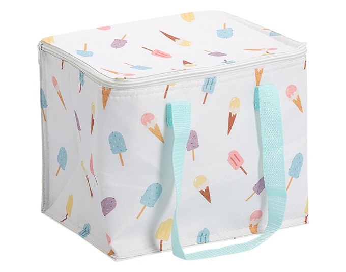 ZELLER Kühltasche Ice Cream aus weiss gemustertem Oxford-Material mit Ice Cream Motiv, stabilen Tragegriffen und isolierender Innenbeschichtung, 26x20x22 cm.