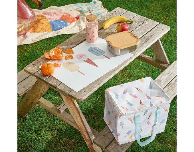ZELLER Kühltasche Ice Cream aus weiss gemustertem Oxford-Material mit Ice Cream Motiv, stabilen Tragegriffen und isolierender Innenbeschichtung, 26x20x22 cm.