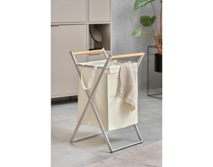 Produktfoto einer WC-Bürstengarnitur aus Metall in Greige mit geschlossenem Becher und stabilem Standfuss, Grösse 23x17x63 cm.