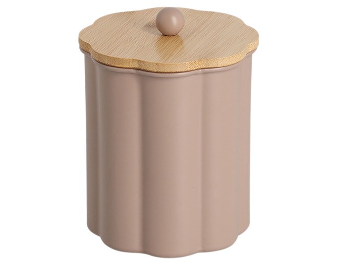 Runde Vorratsdose aus Metall in Taupe mit Bambusdeckel, Fassungsvermögen 1000 ml, Durchmesser 12.2 cm, Höhe 16.5 cm, von Zeller Present.