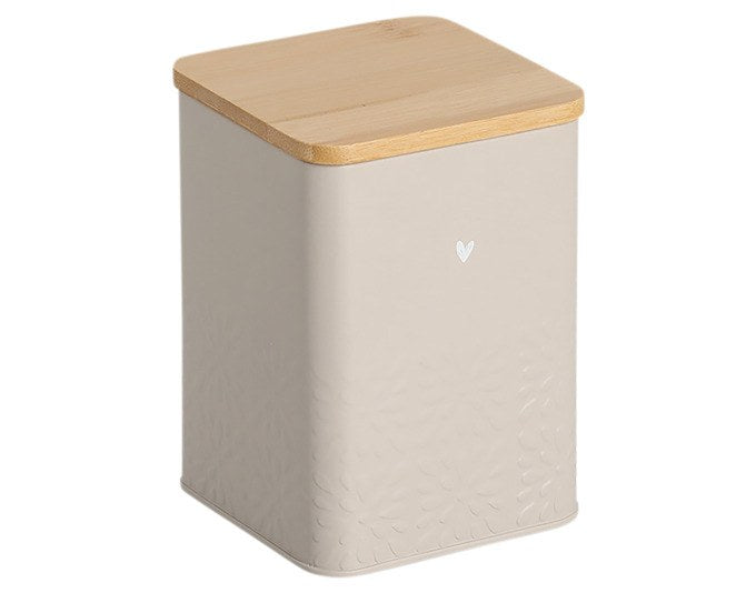ZELLER Vorratsdose Heart mit Bambusdeckel in Greige, 950 ml, herzförmiger Behälter mit Deckel aus Bambusholz, Grösse 9.5x9.5x13.5 cm