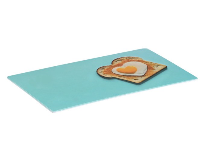 Türkisfarbenes Frühstücksbrettchen Happy Toast aus Melamin, rechteckige Form, Grösse 23.3x14.3x0.3 cm, von ZELLER PRESENT.