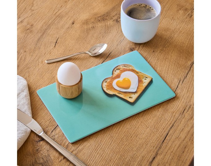 Türkisfarbenes Frühstücksbrettchen Happy Toast aus Melamin, rechteckige Form, Grösse 23.3x14.3x0.3 cm, von ZELLER PRESENT.