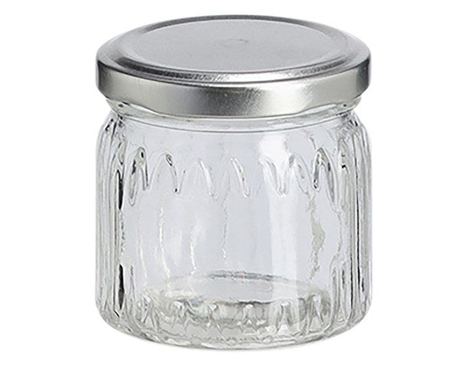 Transparentes ZELLER Einmachglas mit Metalldeckel, 150 ml, runde Form, Glasoberfläche strukturiert, Deckel aus Metall.