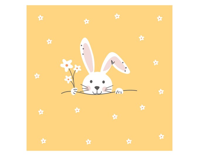 Orange dekorierte PPD Papierserviette Hello Easter, 33x33 cm, dreilagiges Tissue mit Osterdesign, gefaltet auf 16.5x16.5 cm.