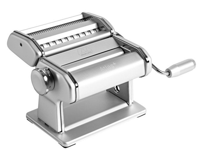 MARCATO Nudelmaschine Atlas Plus ICE in silber matt, Pastamaschine aus Edelstahl mit verstellbaren Walzen aus eloxiertem Aluminium.
