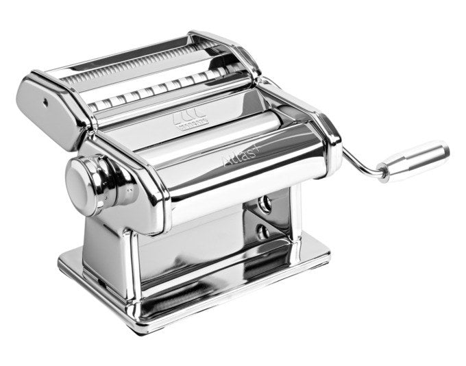 MARCATO Nudelmaschine Atlas Plus Chrome in Silber, Pastamaschine aus Edelstahl mit verchromten Walzen aus eloxiertem Aluminium.