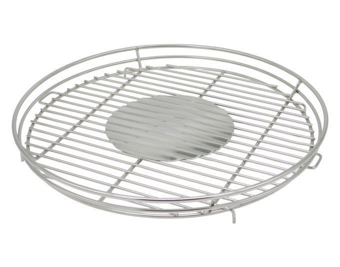 Runder Grillrost aus Edelstahl in Silber, Durchmesser 34 cm, für den LotusGrill Classic, mit feinem Gitterraster und Klammerbefestigung.