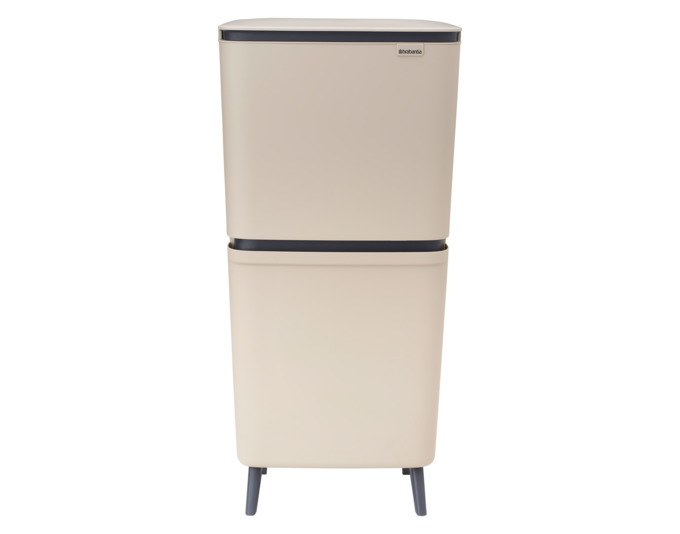 BRABANTIA Abfallbehälter SortUp Hi in Soft beige und Weiss, modulares Mülleimersystem mit zwei Sammelbehältern und Deckel.