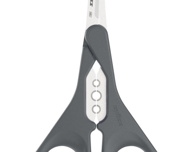 Kräuterschere von ZYLISS mit silber-grauen Edelstahlklingen und ergonomischem Griff aus Weizenstroh, Länge 16.1 cm, Draufsicht.
