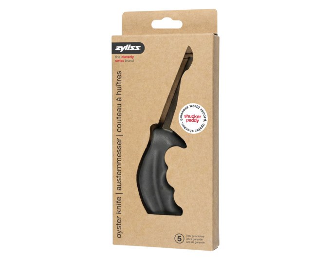ZYLISS Austernmesser Shucker Paddy in Anthrazit mit konischer Edelstahlklinge und ergonomischem Griff mit Fingerschutz, freigestellt fotografiert.