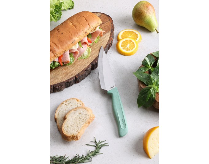 ZYLISS Universalmesser Classic 13 cm in mint mit Edelstahlklinge, Hohlschliff und Griff aus Weizenstrohmaterial samt Klingenschutzhülle.