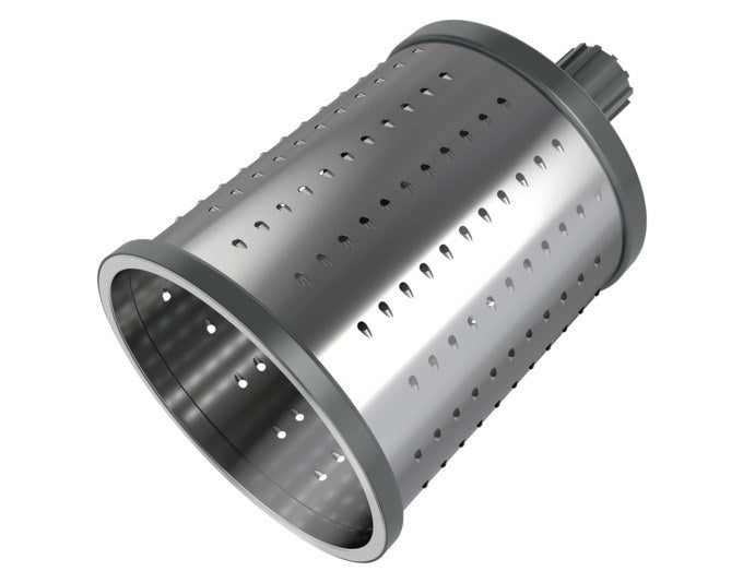 ZYLISS Fein-Reibetrommel aus Edelstahl in silberner Optik, zylindrische Form mit feinen Reibflächen für die Gourmet-Trommelreibe.