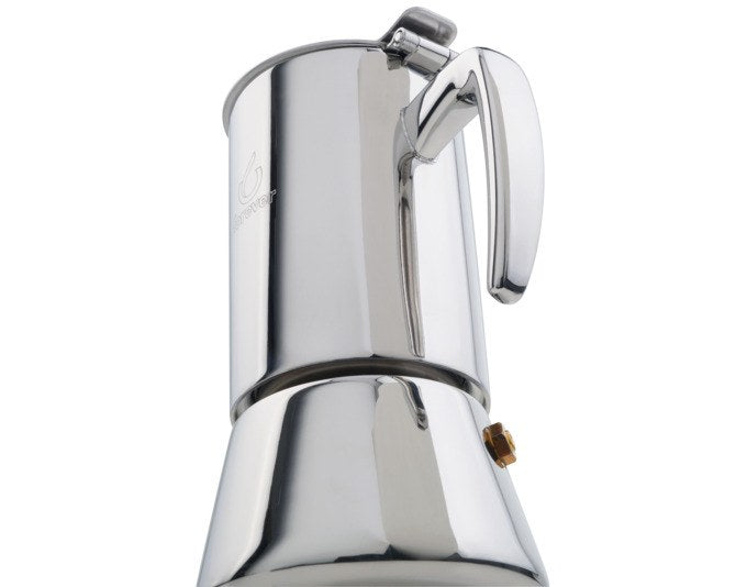 FOREVER Miss Aurora Kaffeezubereiter aus rostfreiem Edelstahl in Chrom und Silber, kompakte Kannenform für die Zubereitung von 2 Tassen Kaffee.