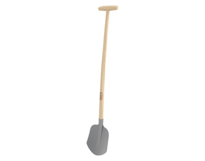 SIENA GARDEN Kinderschaufel 93 cm mit poliertem Stahlkopf und Stiel aus Buchenholz, Farbe Natur, Braun und Grau, auf hellem Hintergrund.