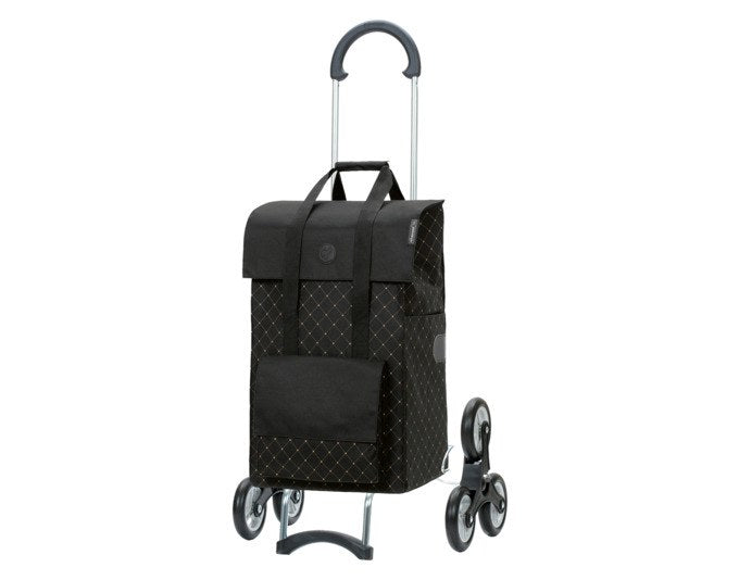 Schwarzer Einkaufstrolley ANDERSEN Scala Lisa mit Aluminiumgestell, abnehmbarer Tasche und Treppensteigerrädern mit 13 cm Durchmesser.