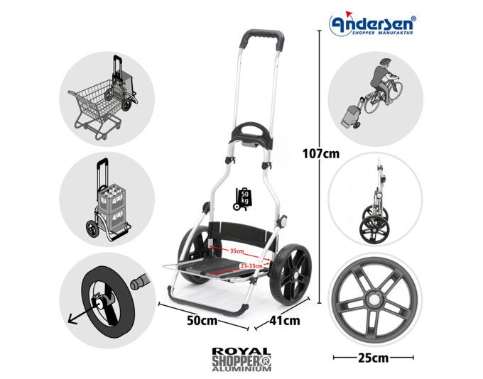 ANDERSEN Einkaufswagen Royal Ortlieb in Gelb mit Aluminiumgestell, wasserabweisender Tasche, zwei Rädern und Zugstange, Haushaltshilfe.