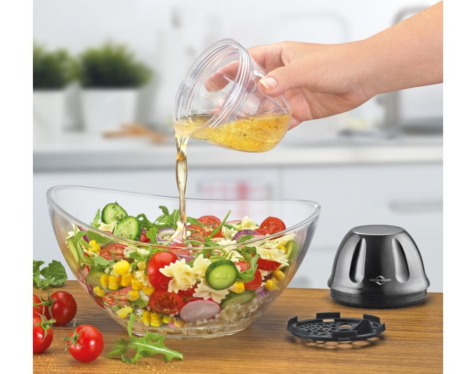 Mix- und Schüttelbecher von KÜCHENPROFI in Transparent und Schwarz, 3-teilig mit Mixeinsatz und aufgedruckter ml/oz-Skala, 250 ml Fassungsvermögen.