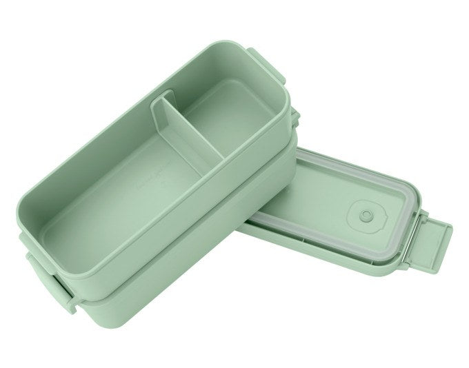 BRABANTIA Lunchbox Make&Take in Jade Green mit Bento-Trennwand, separatem Behälter und auslaufsicherem Deckel mit Clips, längliche Form.
