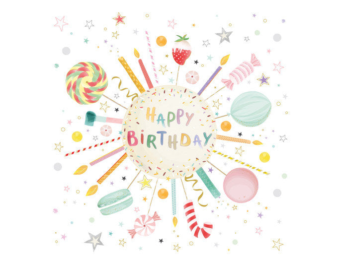 Weisse, bedruckte Papierserviette PPD Turnowsky B'day, 33x33 cm, dreilagig gefaltet, aus 100% Tissue, für die Tischdekoration.