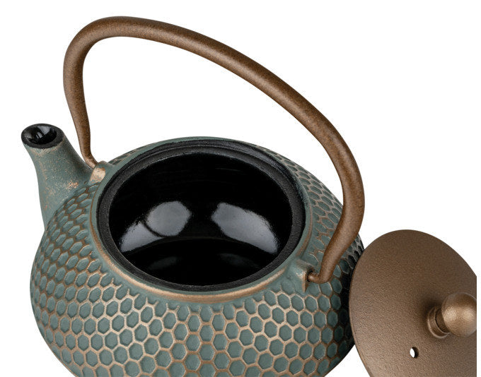 Teekanne Jiangxi von BREDEMEIJER aus Gusseisen, 0.7 Liter Fassungsvermögen, mit herausnehmbarem Edelstahlfilter und strukturierter Oberfläche in Beige.