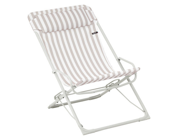 Schaukel-Liegestuhl Transaswing mit beige-braun gestreiftem Airlon-Bezug und Stahlrohrgestell