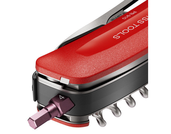Rotes Taschenmesser NexusXplore von PB Swiss Tools mit mehreren Werkzeugen im Griff