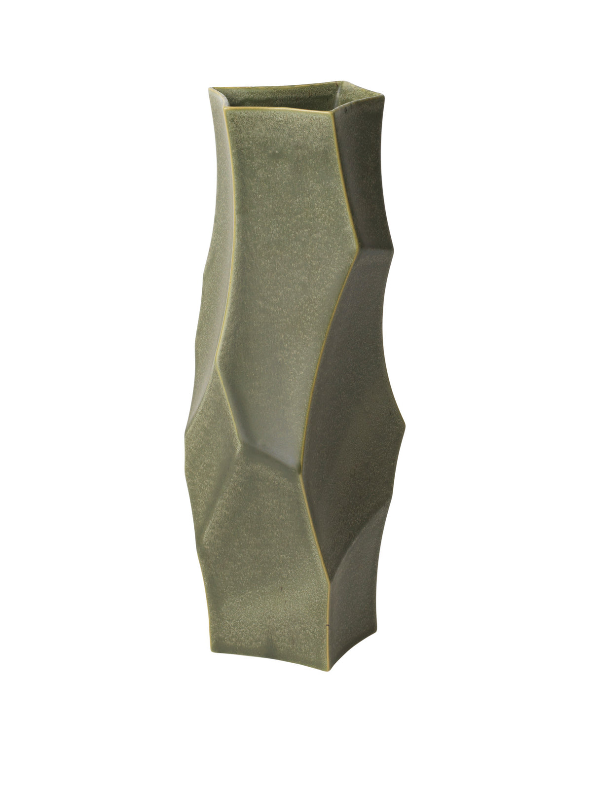 Cueva Vase von Ferm Living in Dark Sage aus glasiertem Steinzeug mit organisch geformten Rundungen und Höhlenstruktur, Grösse 19x17x26cm