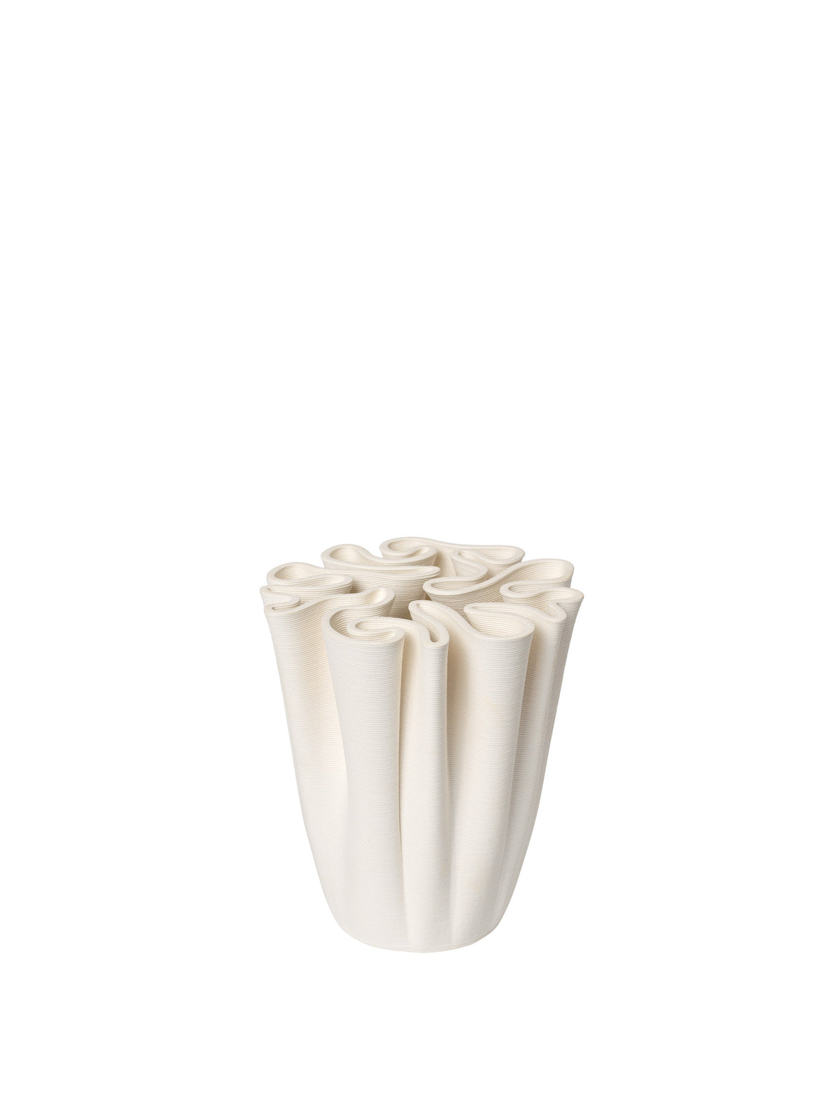 Dedali Vase von Ferm Living aus glasiertem Steinzeug in Dunkelbraun, mit labyrinthartiger, strukturierter Oberseite.
