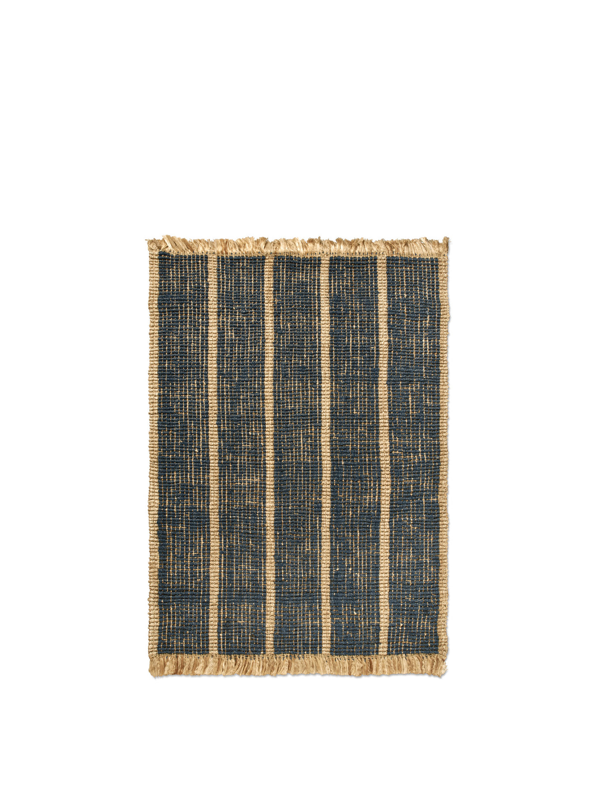 Rechteckiger Teppich Athens Streifen aus 100% Jute in Natürlich/Cremeweiss mit gewebten Streifen und Fransen, von Ferm Living.