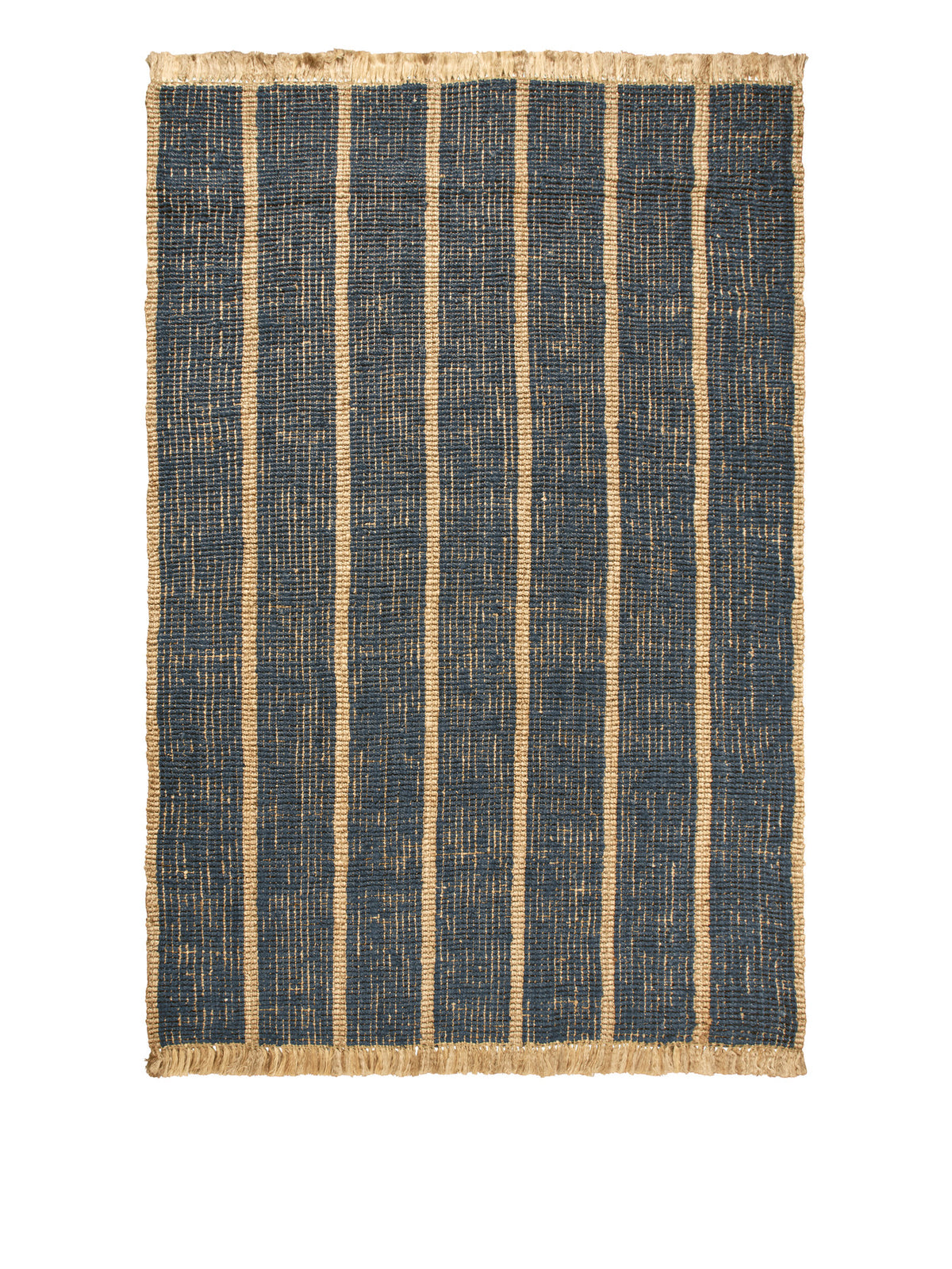 Rechteckiger Teppich Athens Streifen aus 100% Jute in Natürlich/Cremeweiss mit gewebten Streifen und Fransen, von Ferm Living.