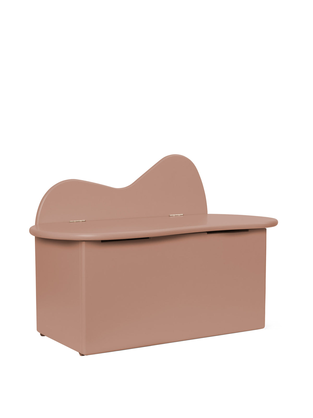 Slope Bank von Ferm Living: Aufbewahrungsbank aus lackiertem MDF mit wellenförmiger Silhouette, erhältlich in Hellblau, Kaschmir und Rose.