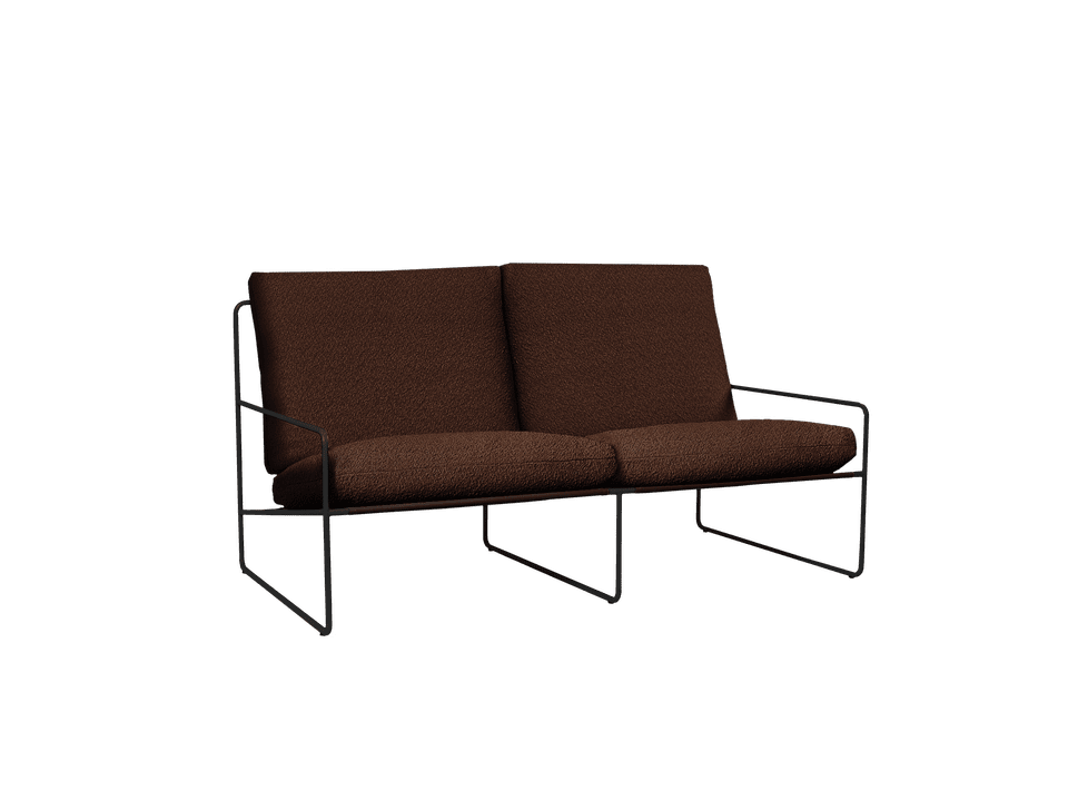 Modernes 2-Sitzer Loungesofa von Ferm Living in Schwarz und Kastanienbraun, perfekt für gemütliche Stunden im Wohnzimmer.