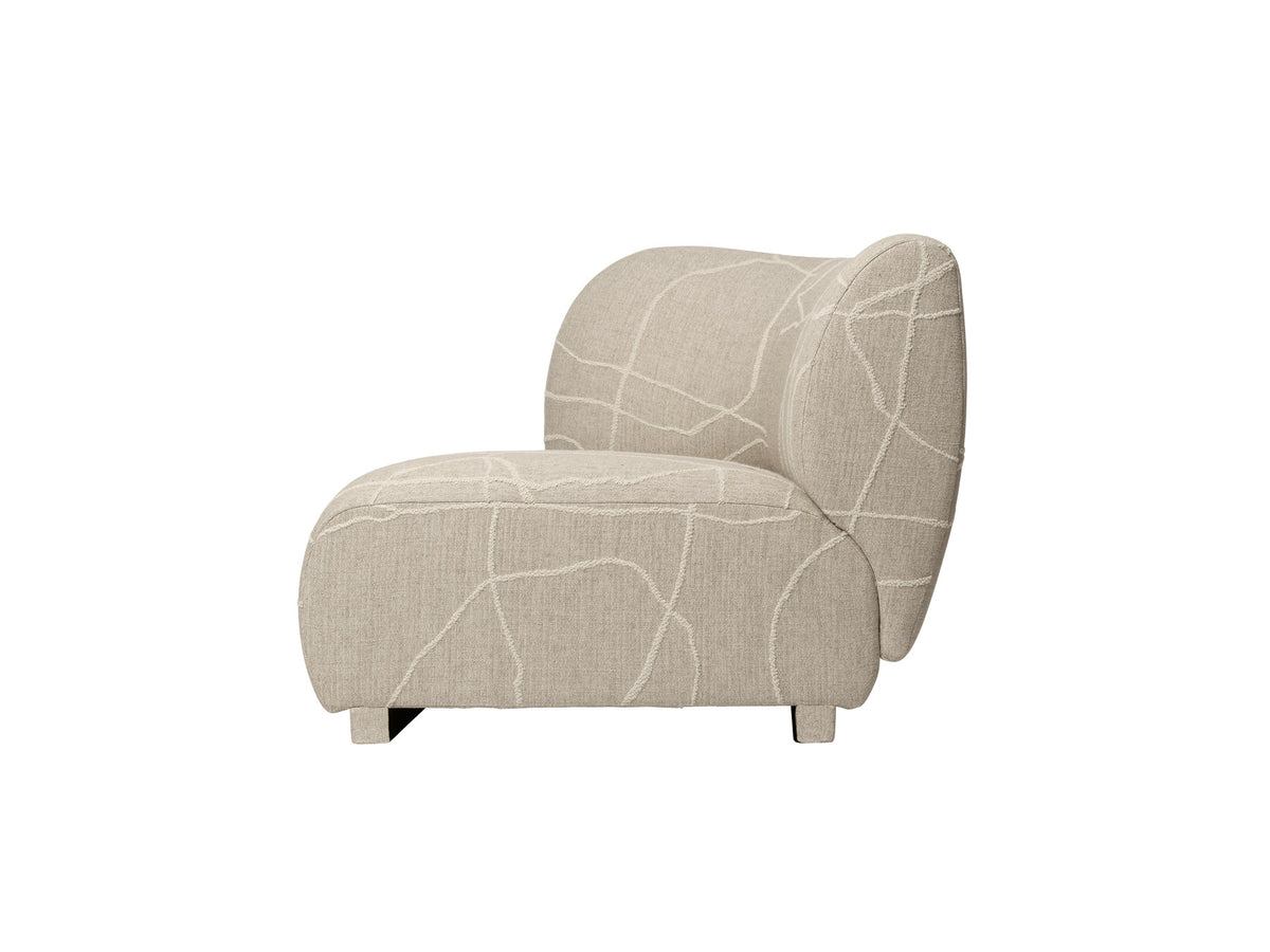 Rico Armlehne links, modulares Sofa mit runder Silhouette und Stoffbezug in hellem Ton