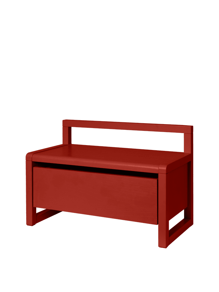 Moderne Little Architect Bank in lebhaftem Poppy Red von Ferm Living, perfekt für kreative Kinderzimmer und bietet zusätzlichen Stauraum.